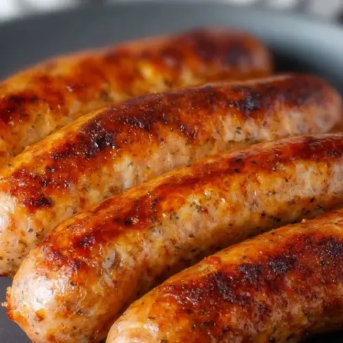 Delicious chicken sausage cooked in an air fryer for a healthy meal option.