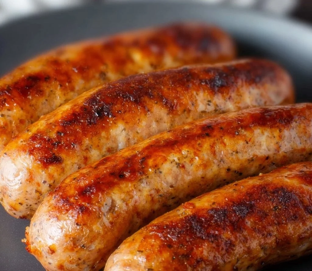 Delicious chicken sausage cooked in an air fryer for a healthy meal option.