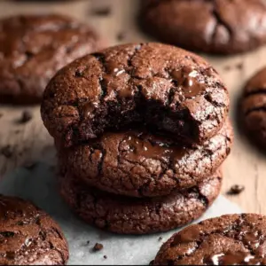 Delicious chocolate brownie cookies stacked on a plate