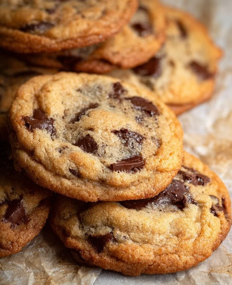 Freshly baked chocolate chip cookies on a cooling rack