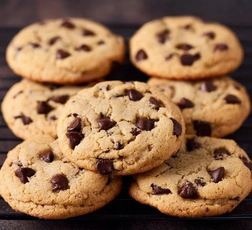 Delicious homemade chocolate chip cookies with melted chocolate chips