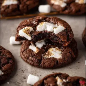 Delicious Chocolate Marshmallow Cookies topped with gooey marshmallows