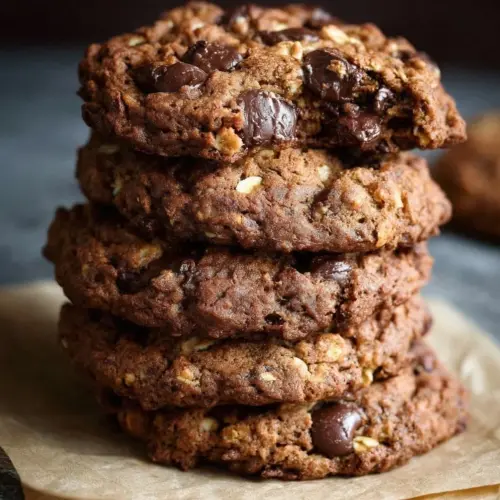 Delicious homemade chocolate oatmeal cookies on a cooling rack.