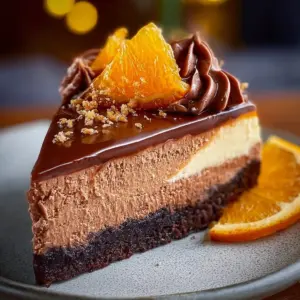 Delicious Chocolate Orange Cheesecake with chocolate ganache and orange zest