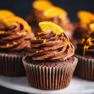 Delicious chocolate orange cupcakes topped with orange zest frosting