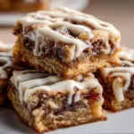 Cinnamon roll bliss bars topped with icing and cinnamon bites