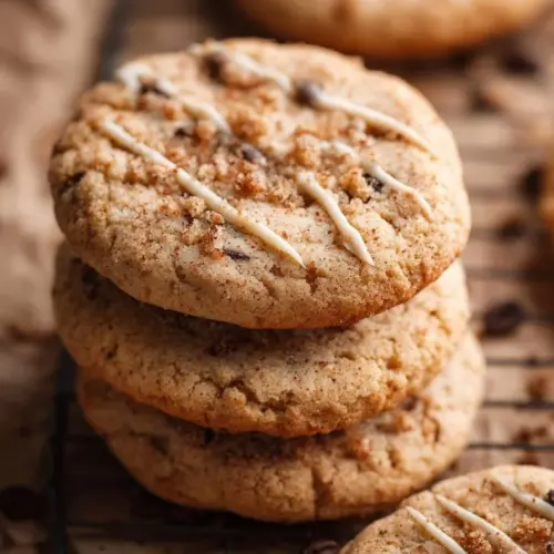 Delicious coffee cake cookies on a white plate with a cup of coffee