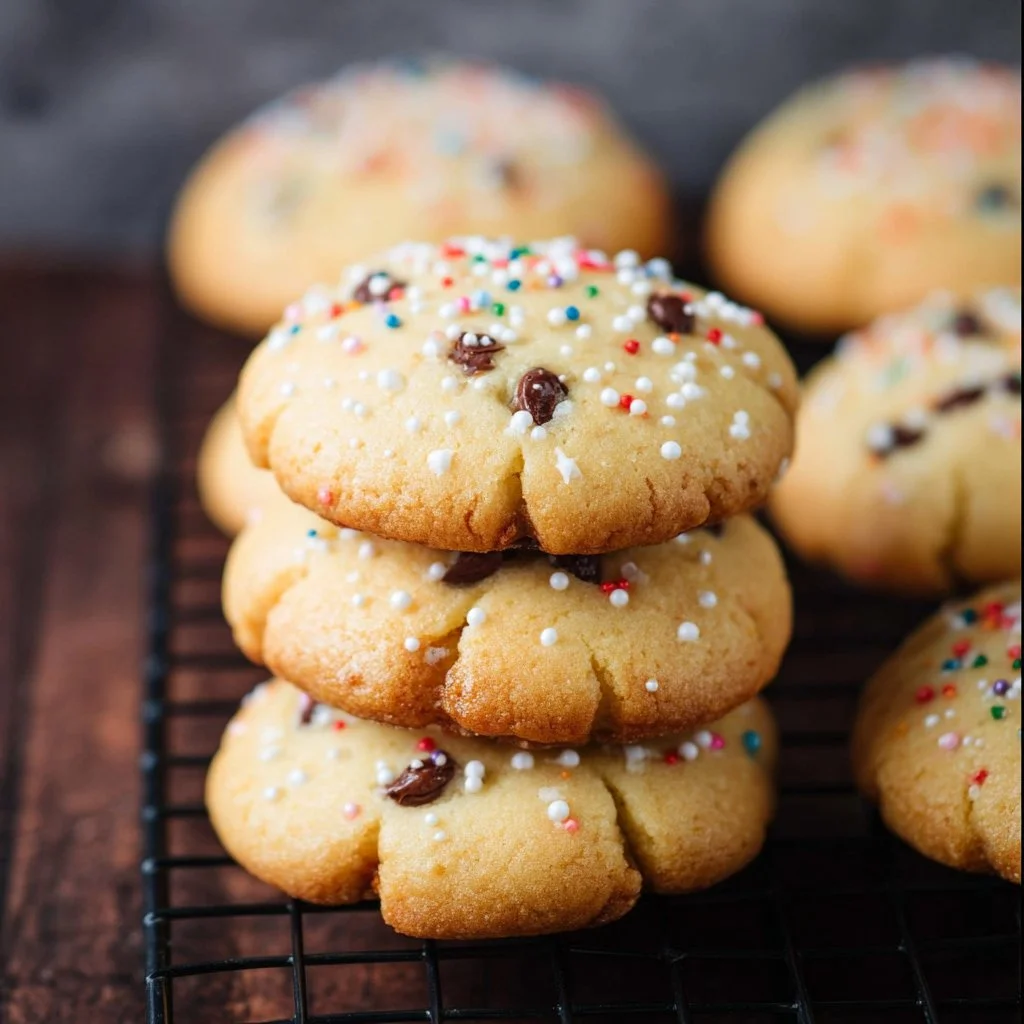Delicious assortment of freshly baked cookies on a wooden table.