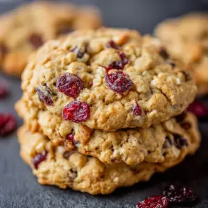 Baking Cranberry Oatmeal Cookies with oats and cranberries fresh from the oven