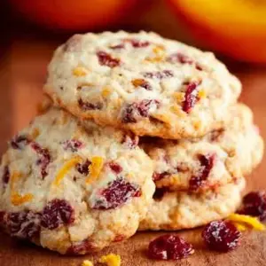 Freshly baked cranberry orange cookies on a baking tray