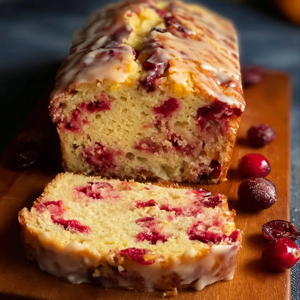 Freshly baked Cranberry Orange Loaf with cranberries and orange zest