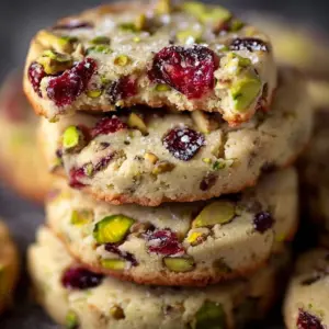 Plate of freshly baked Cranberry Pistachio Shortbread Cookies