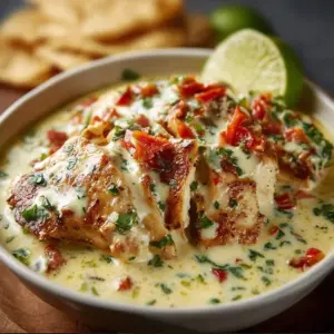 Delicious Creamy Mexican Chicken served with garnishes