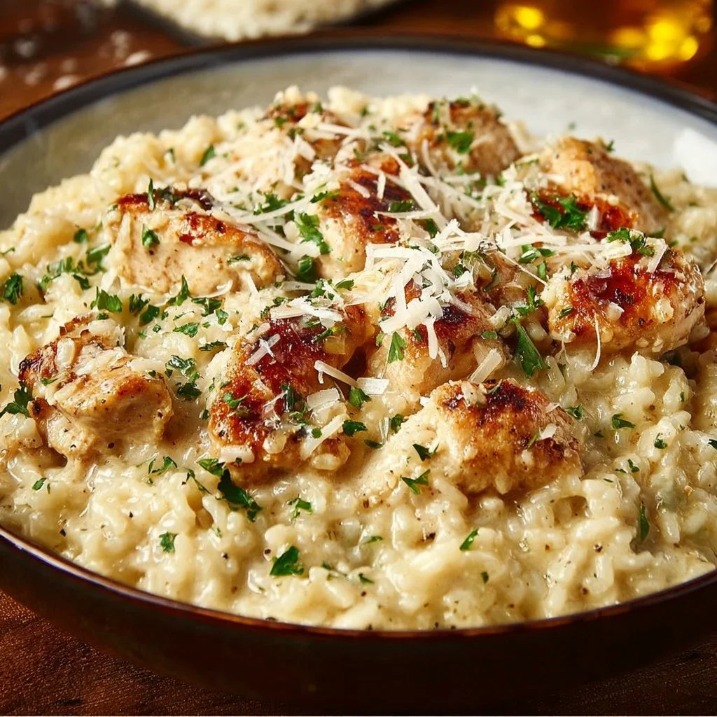 Creamy Parmesan Chicken Rice dish with tender chicken and rich cheese