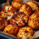 Crispy air fryer cauliflower bites served in a bowl.