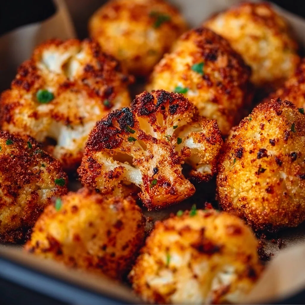Crispy air fryer cauliflower bites served in a bowl.