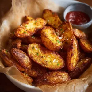 Crispy air fryer fingerling potatoes served on a plate