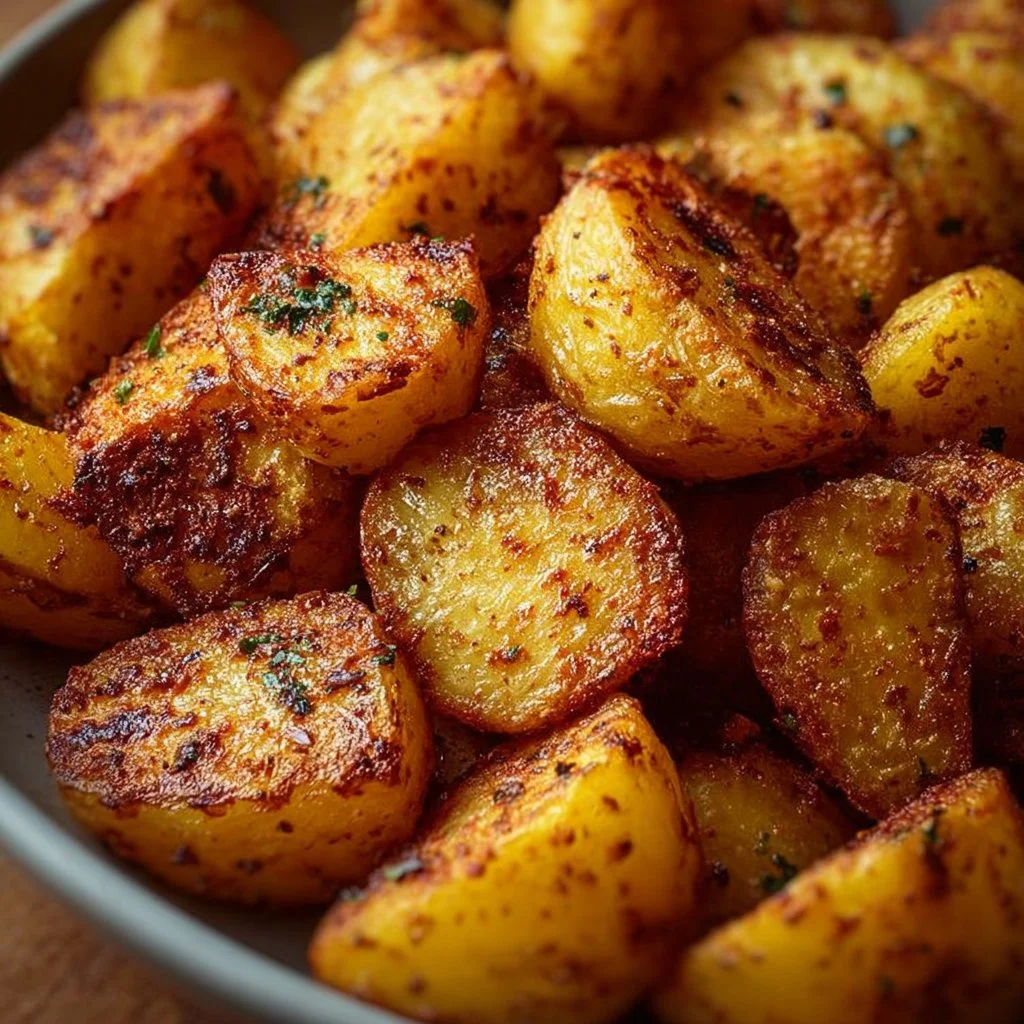 Crispy air fryer fried potatoes served on a plate