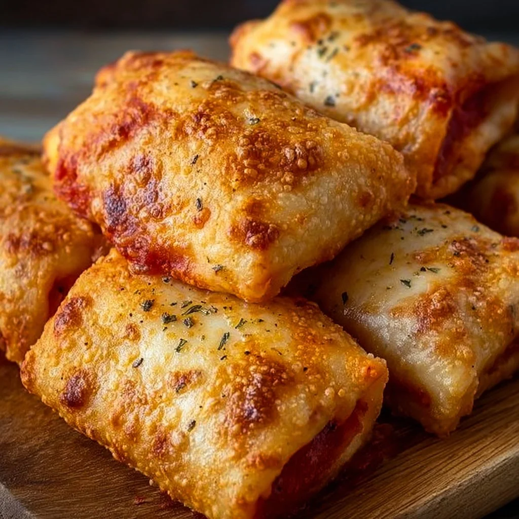Crispy pizza rolls made in an air fryer, ideal for snacks and appetizers.