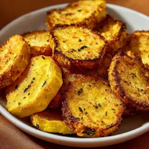 Crispy air fryer yellow squash served on a plate