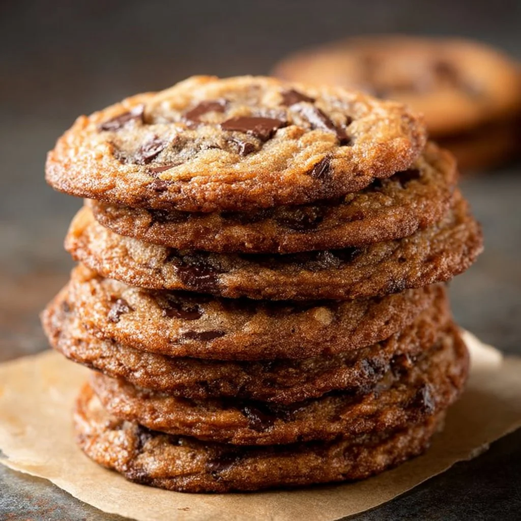 Batch of crispy chewy chocolate chip cookies on a cooling rack