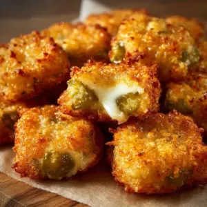 Delicious crispy pickle cheese bites snack on a plate