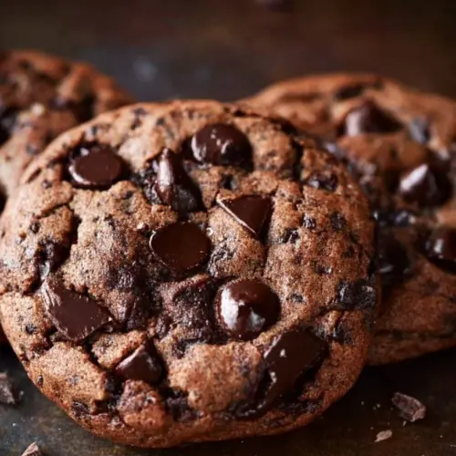 Delicious double chocolate chip cookies fresh from the oven