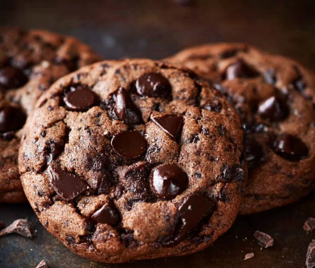 Delicious double chocolate chip cookies fresh from the oven