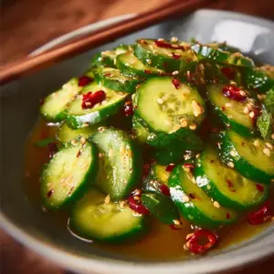 Easy Asian cucumber salad with fresh vegetables and dressing