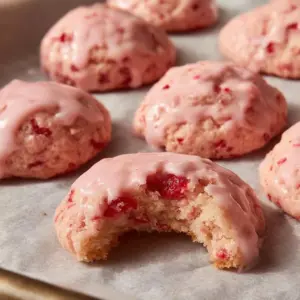 Freshly baked easy cherry cookies on a plate