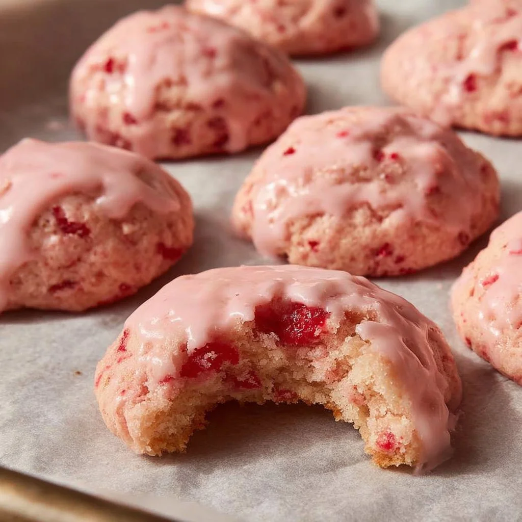 Freshly baked easy cherry cookies on a plate