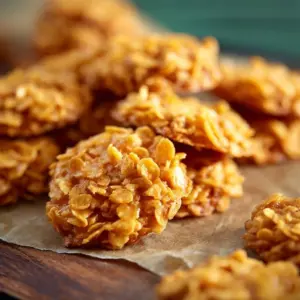 Delicious easy cornflake cookies on a baking tray, freshly baked and ready to enjoy.