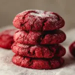 Delicious red velvet cookies made from cake mix on a plate