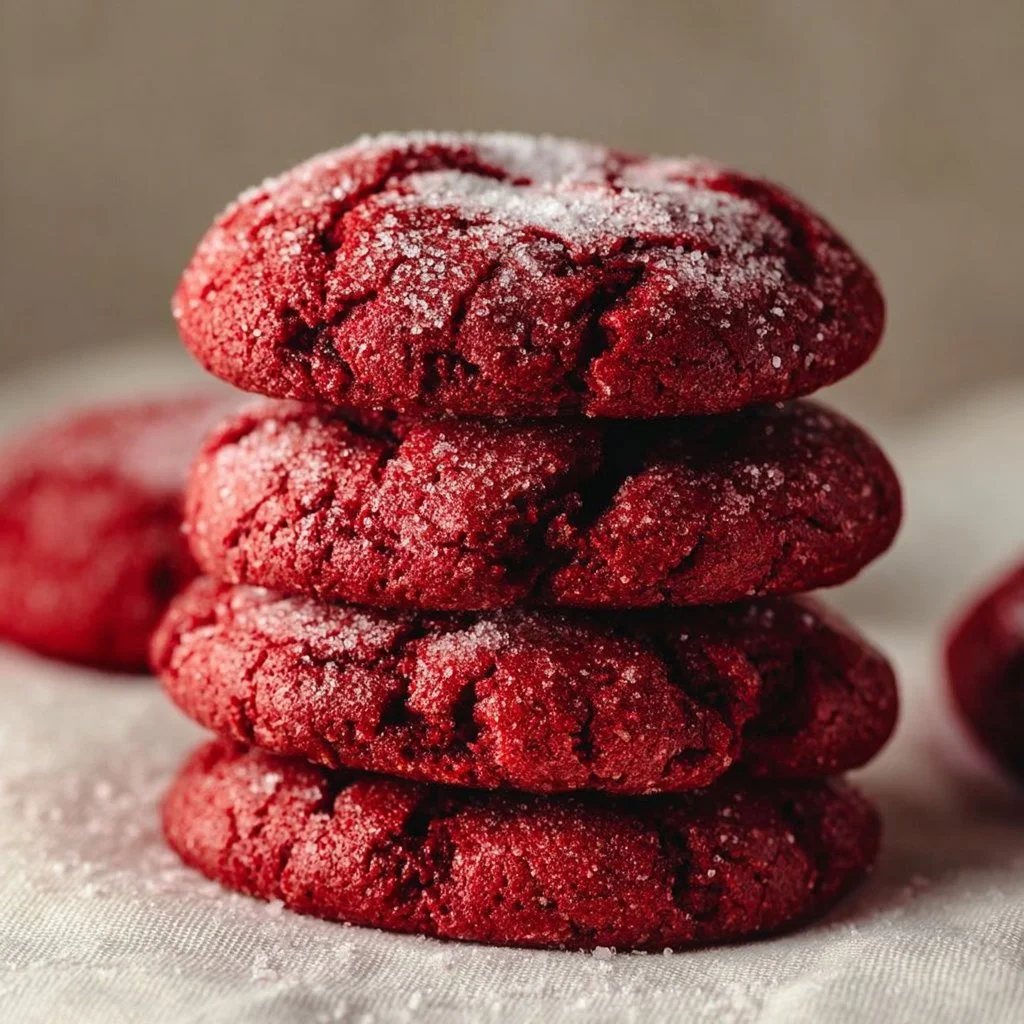 Delicious red velvet cookies made from cake mix on a plate