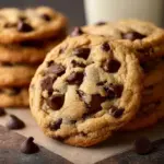 Eggless chocolate chip cookies fresh out of the oven with chocolate chunks
