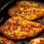 Frozen chicken breast cooked in an air fryer for a healthy meal option