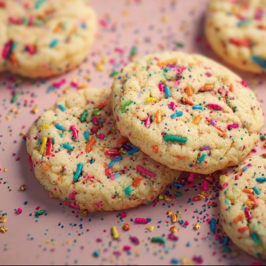 Plate of colorful Funfetti Cookies with sprinkles.