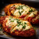Guilt-free chicken parmesan served with a side of fresh herbs and marinara sauce
