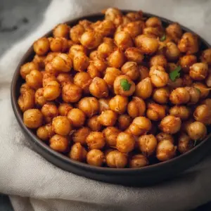 Bowl of crispy healthy air fryer chickpeas ready to be served as a snack