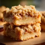 Delicious homemade apple crisp shortbread bars topped with oatmeal and cinnamon