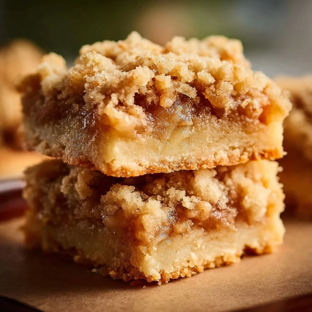 Delicious homemade apple crisp shortbread bars topped with oatmeal and cinnamon