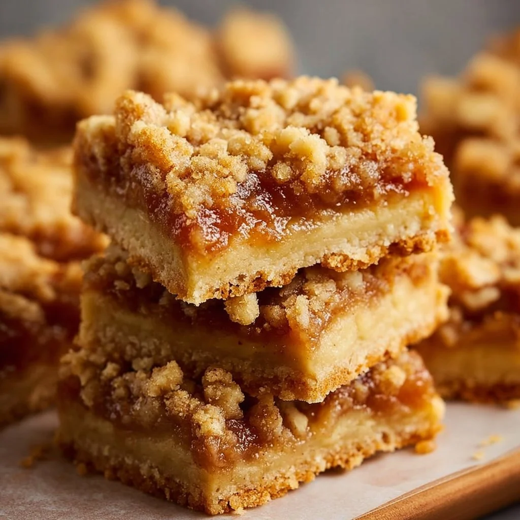 Delicious homemade apple crisp shortbread bars with apples and crumbly topping