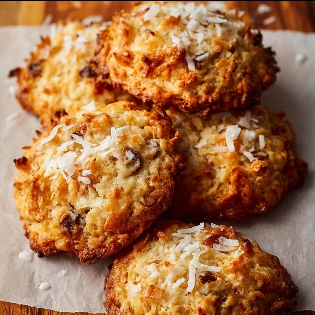 Delicious leavened caramel coconut cookies with a rich caramel glaze and toasted coconut.