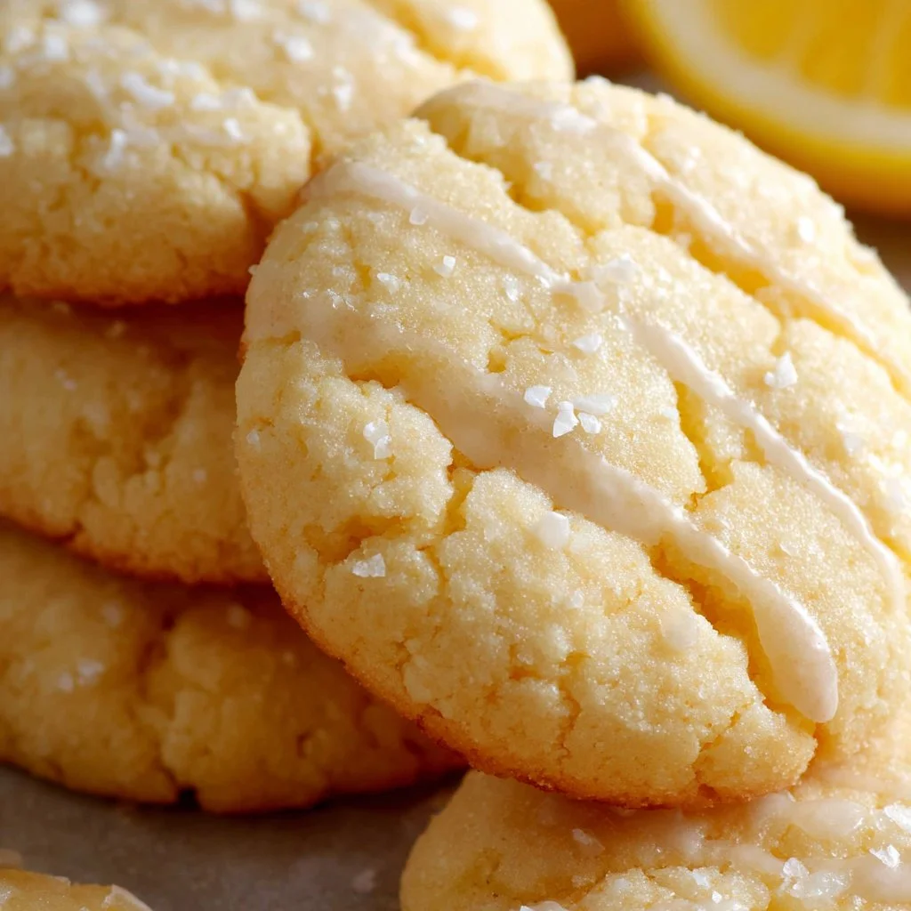 Lemon pound cake cookies dusted with powdered sugar on a plate.