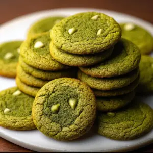 Freshly baked matcha cookies with a vibrant green color and unique flavor