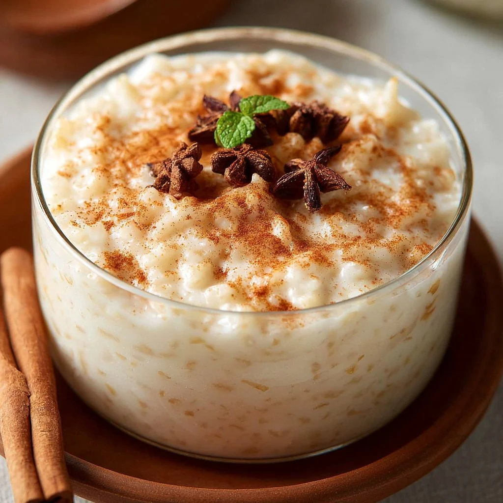 Delicious bowl of creamy Mexican rice pudding topped with cinnamon