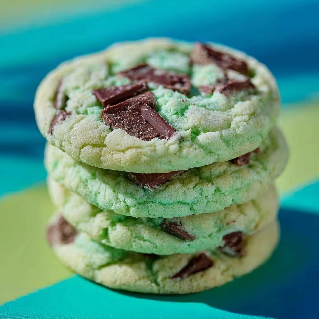 Freshly baked Mint Chocolate Cookies on a cooling rack