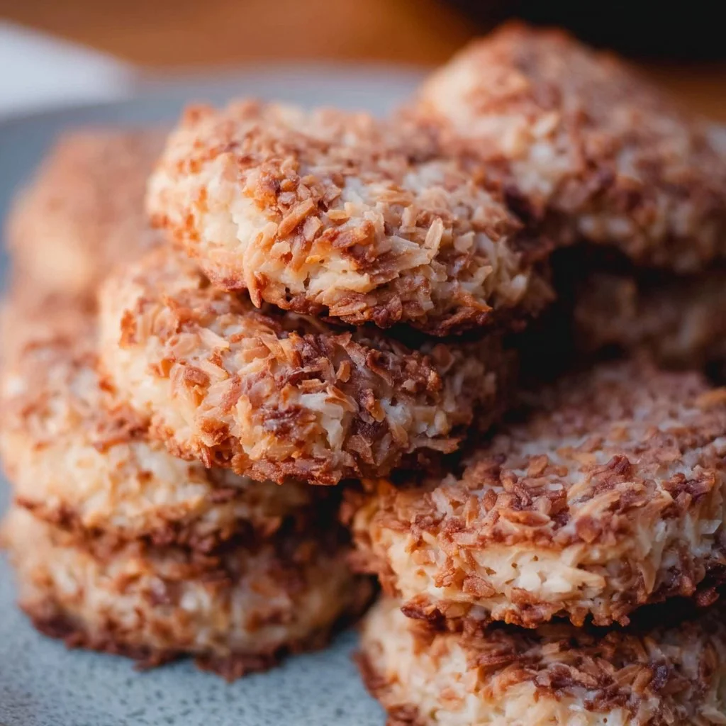 Delicious no-bake coconut cookies on a plate