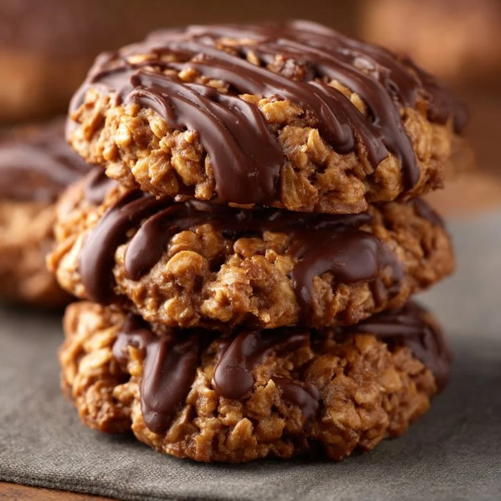 Delicious no bake peanut butter chocolate cookies on a plate