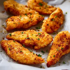 Crispy air fryer chicken tenders without breading, served on a plate